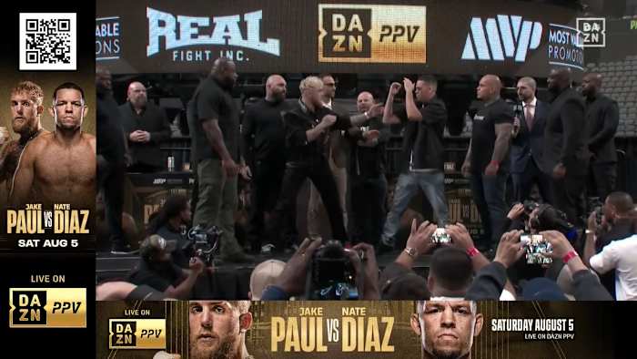Jake Paul and Nate Diaz engage in a staredown for the first time in Texas.